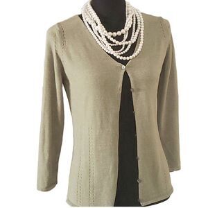 Neiman Marcus Exclusive Collarless Button Front V-neck Sweater Cardigan Size S